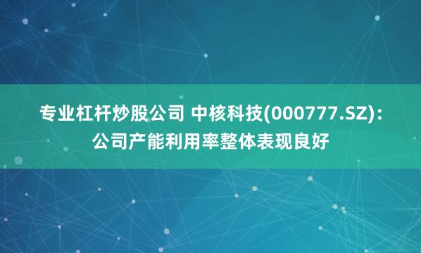 专业杠杆炒股公司 中核科技(000777.SZ)：公司产能利用率整体表现良好